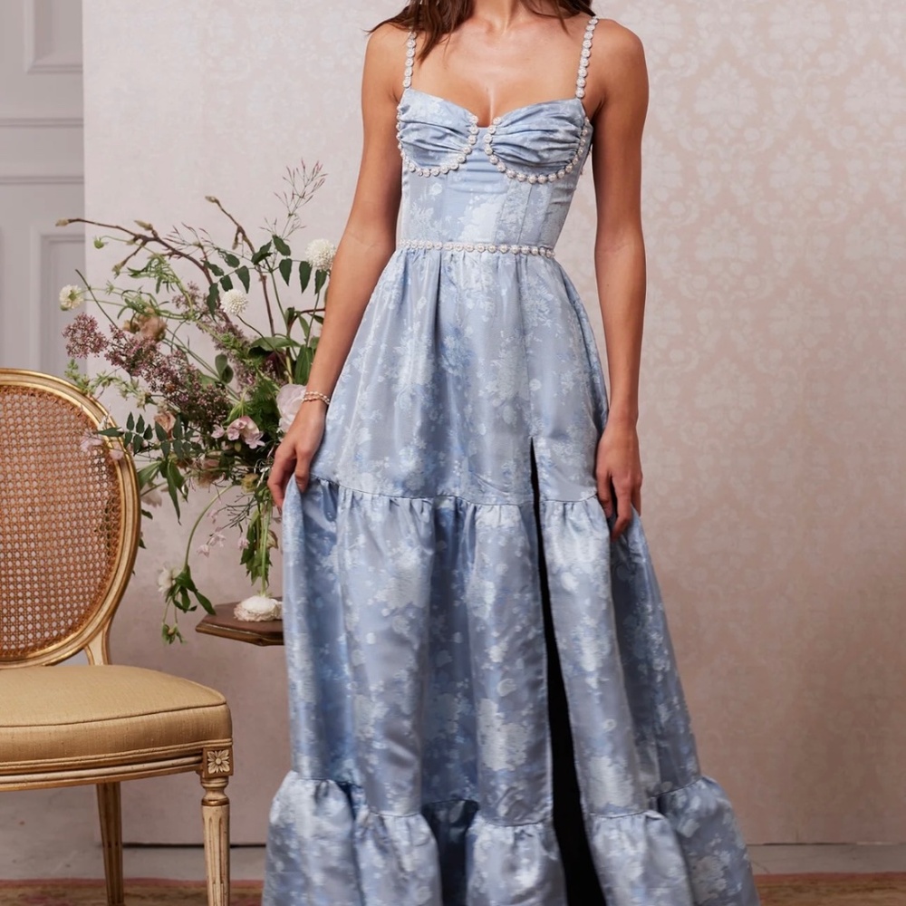 V. Chapman Lucetta Special Occasion Formal Dress in Denim Blue Womens 6 Small